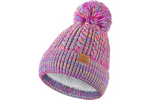 Clothclose Winter Hats for Kids - Kids Beanie, Toddler Knit Girls Winter Hat with Cute Pom-Pom Warm Fleece