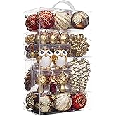 Valery Madelyn Christmas Ornaments Set, 80ct Red and Brown Shatterproof Christmas Tree Decorations, Woodland Hanging Ball Ornaments Bulk for Xmas Holiday Decor