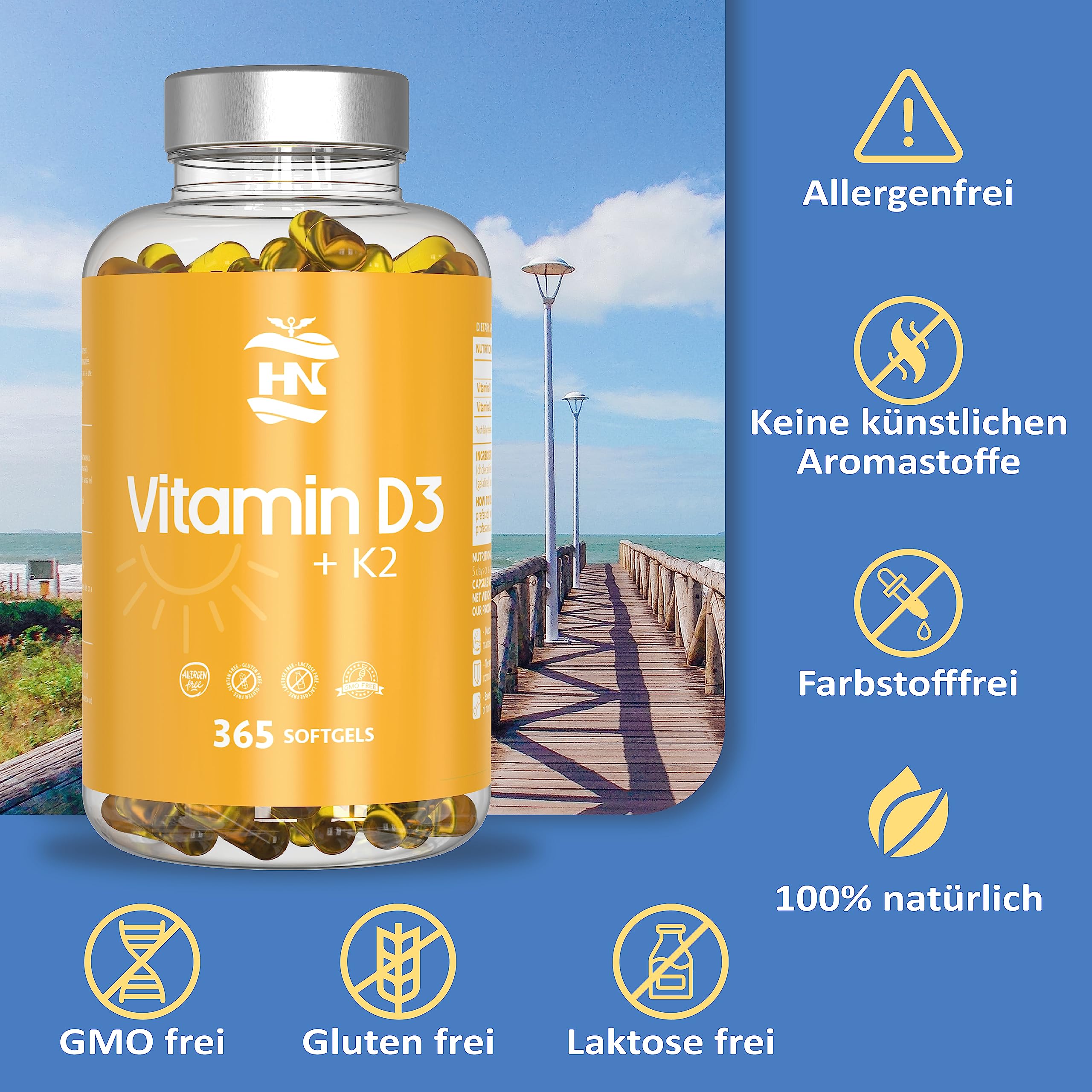 Vitamin D. (5000 IE) 365 Kapseln Vitamin D3 + K2 Hochdosiert Unterstützt Immun Und Knochenfunktion Hohe Konzentration Antioxidantien Antifettiga Weichkapseln Premium 3