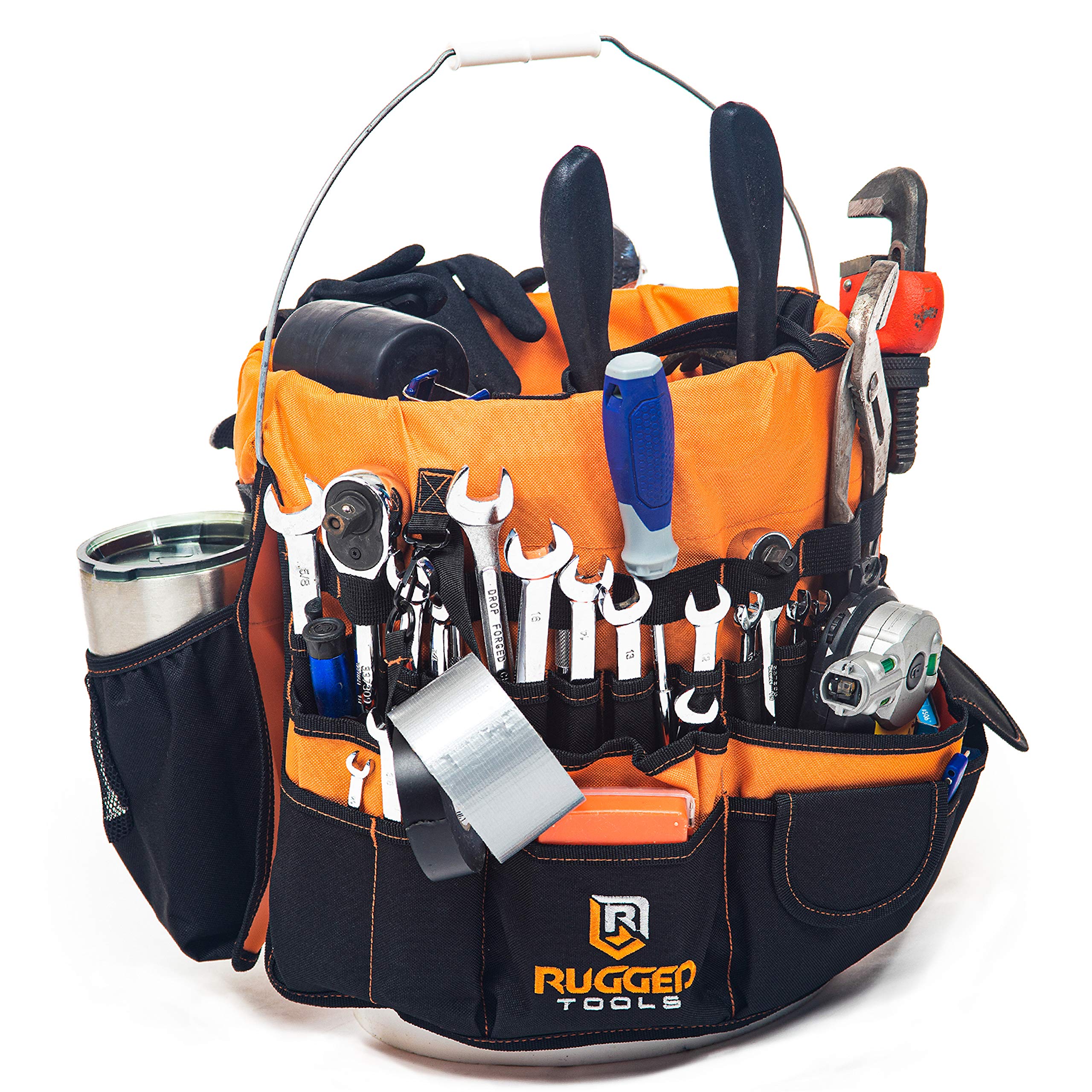 Photo 1 of blue*________Rugged Tools Bucket Tool Organizer - 64 Pocket Bucket Caddy for 5 Gallon Buckets - Liner Insert for Construction, Garden, Carpenter