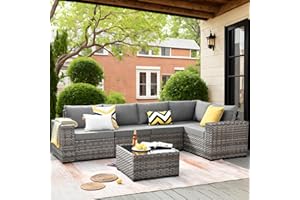 ovios 6 Pieces Patio Furniture Set Outdoor Sectional Sofa Couch with Comfy Cushions and Deep Seat, Modern Modular Wicker Rattan Conversation Set, Dark Grey