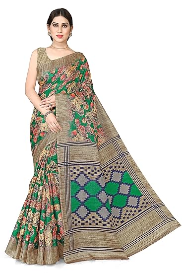 Women's Khadi silk Floral Prints Saree With Blouse Piece