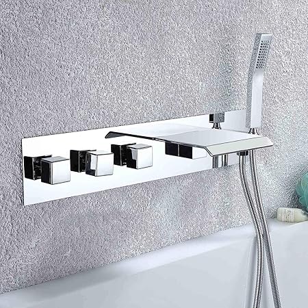 Luxury Chrome Wall Mounted Brass Waterfall Bathtub Faucet Bath Tub
