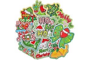 JEFUZH 12 Pcs Christmas Iron on Patches, Iron on Christmas Patch for Clothing, Socks, Backpacks, Jeans, Hats Decoration
