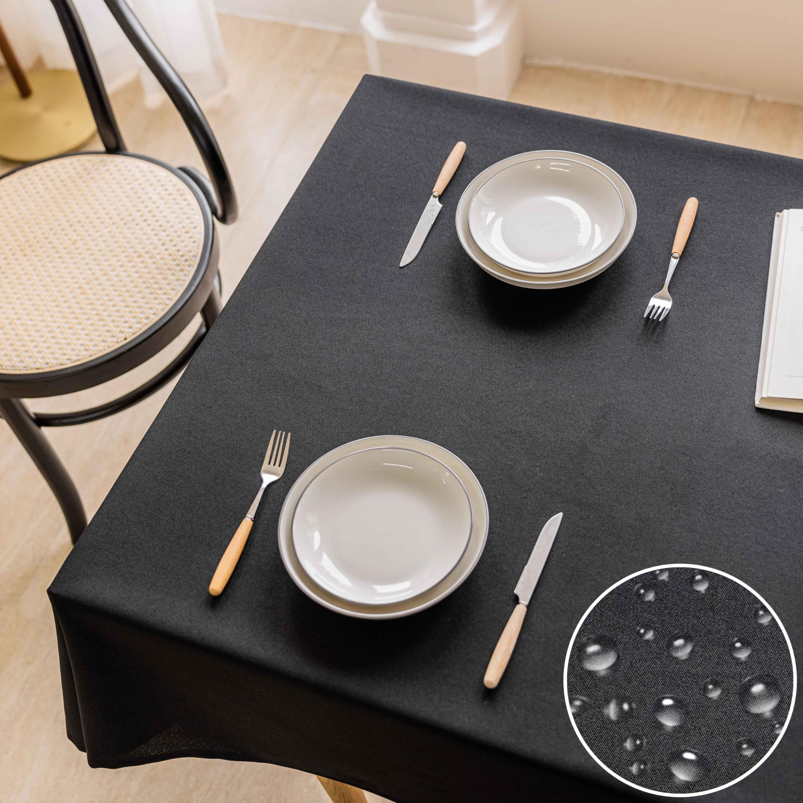 Home Brilliant Wipeable Table Cloth Rectangle Water Resistant, Linen Black Table Cloth Durable Waterproof Tablecloth for Kitchen Indoor Outdoor, Black, 140CM x 218CM — image 1