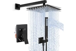 KES Shower Faucet Black Shower Head Shower System 10 Inch Rainfall Showerhead Shower Kit Shower Tap Pressure Balancing Rain R