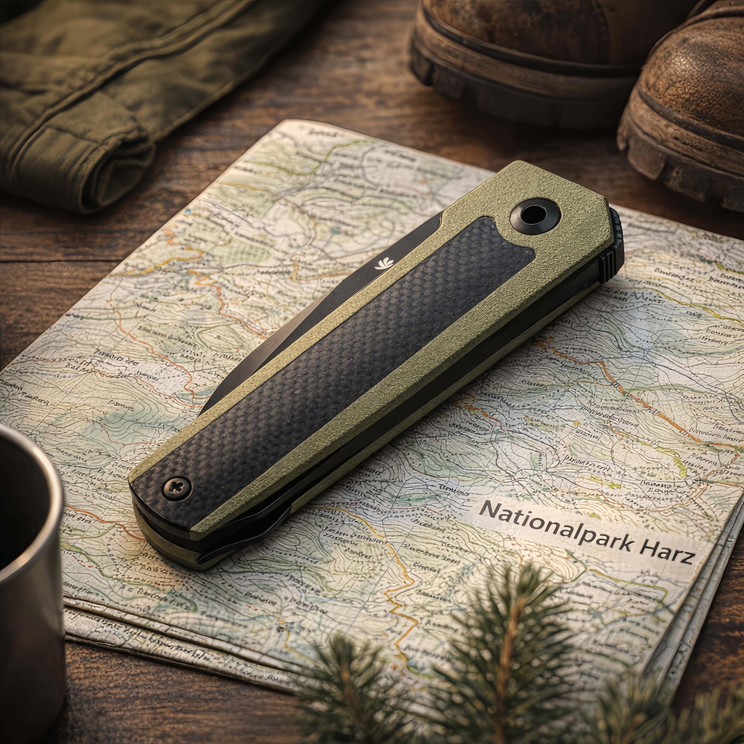 YF SMART EDC Taschenmesser D2 Stahl-Limitierte Edition,5.6 cm Slipjoint Klappmesser mit SKIFF Kugellager, G10 & Carbon Fiber Griff, §42a Konformes Klappmesser für Outdoor,Camping & Alltag (Schwarz) 4