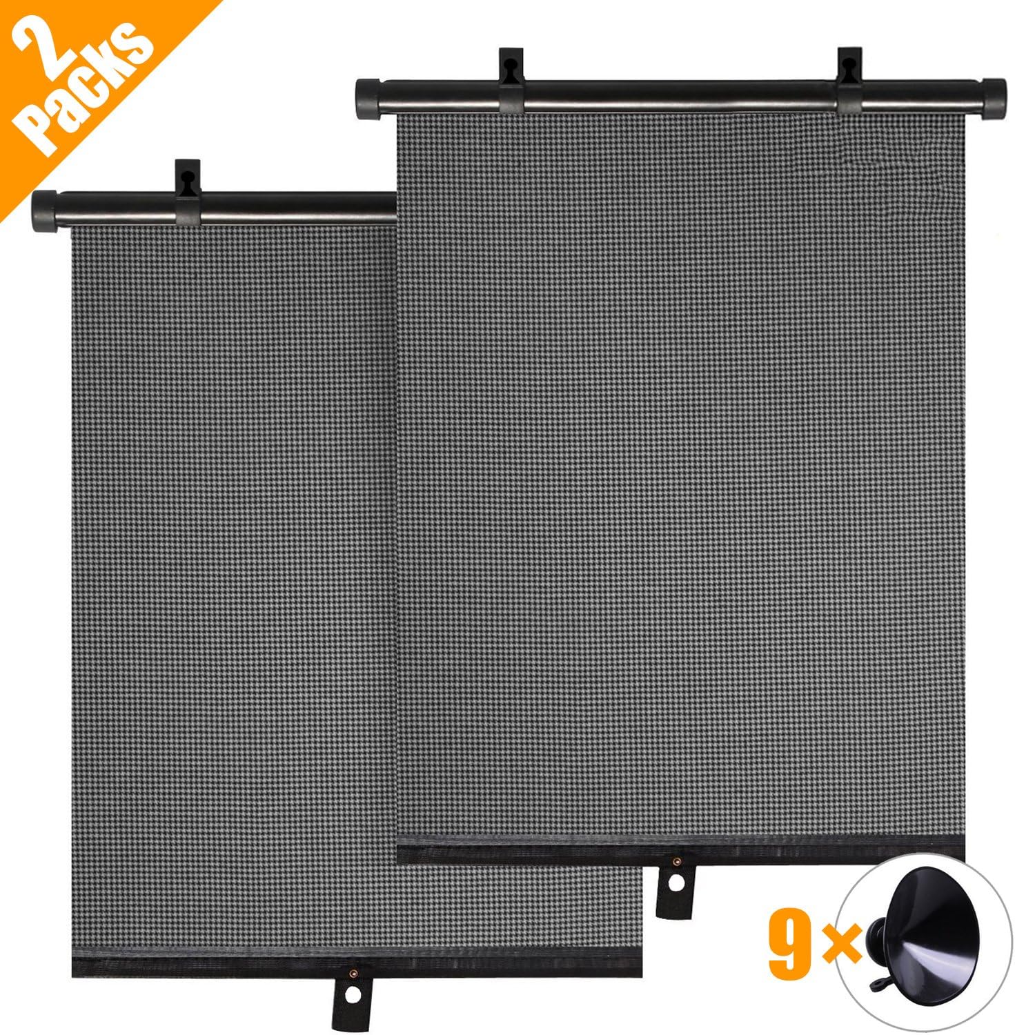 Car Sun Shade for Side and Rear Window, Car Roller Sunshade/Protector Blocks 97% of Harmful UV Rays with Premium Suction Cups Universal Auto Windows Shades for Baby, Kids, Pets, 2 Pack