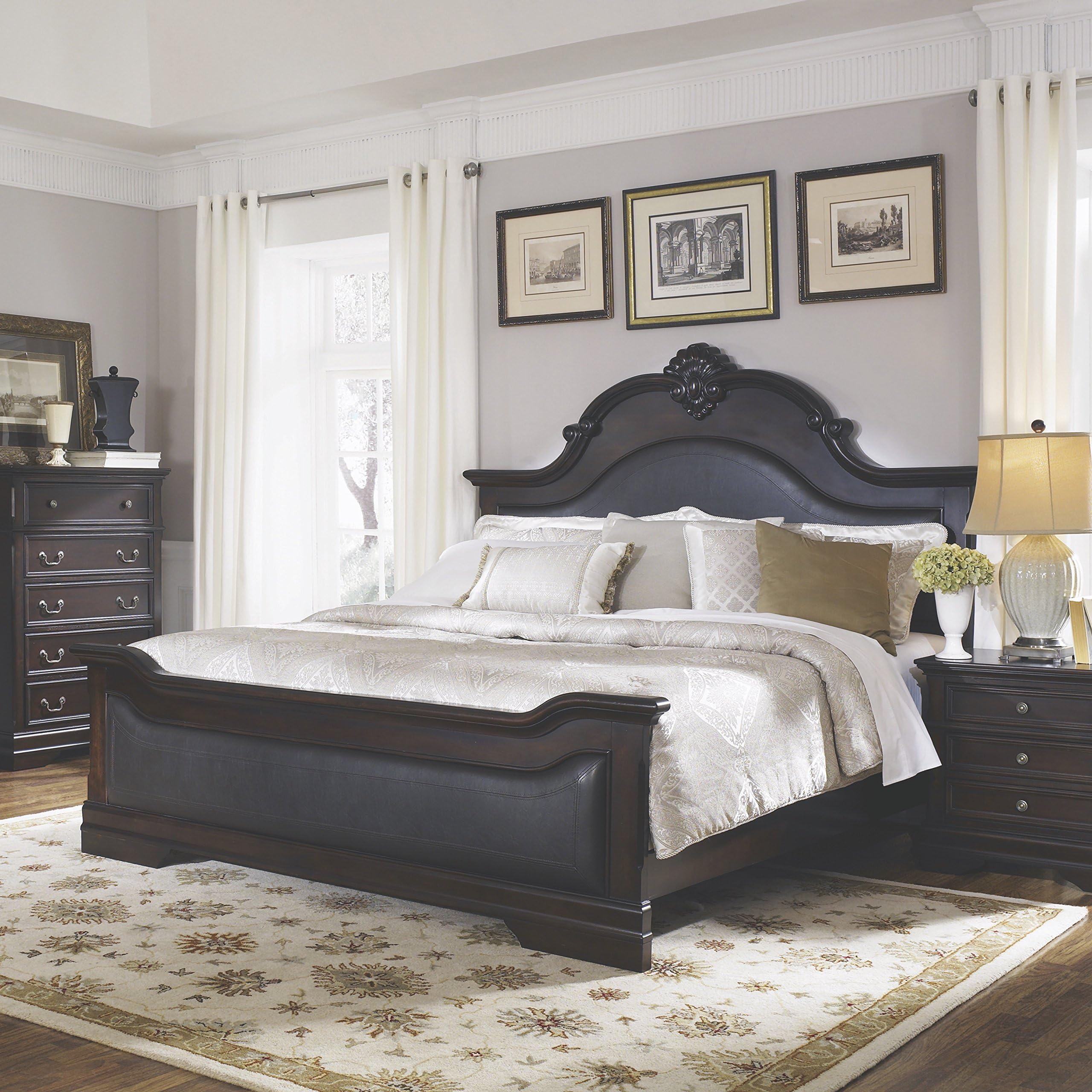 Coaster Furniture Cambridge European Traditional Wood Eastern King Bed Brown Faux Leather Polyurethane Upholstered Headboard Cappuccino Brown 203191KE