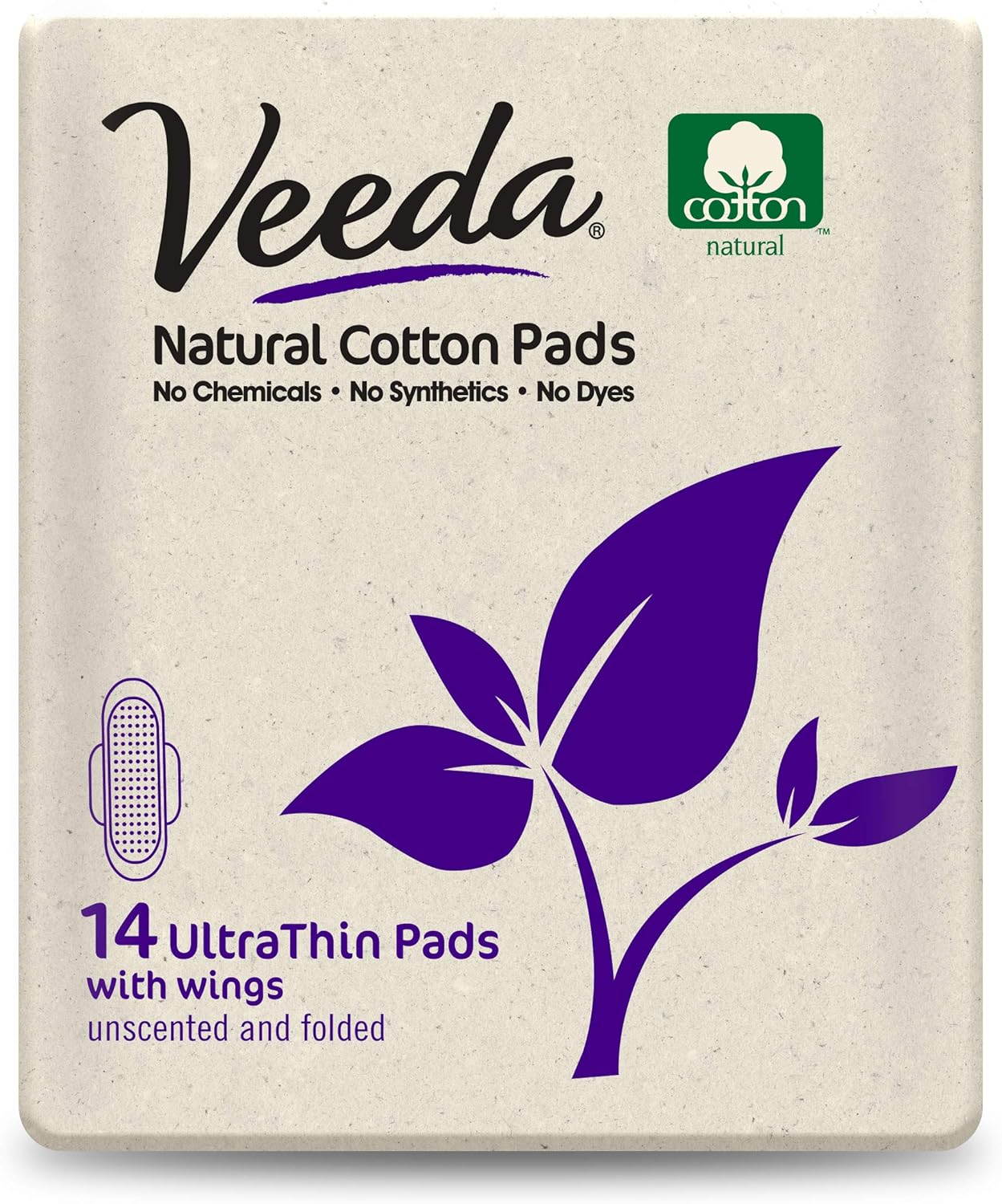 Veeda Ultra Thin Super Absorbent Day Pads Are Always Chlorine Pesticide Dye and Fragrance Free Natural Cotton Sanitary Napkins, 3 Packs of 14 Count Each: Health & Personal Care