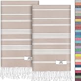 EPHESUS TOWELS Hand Towels - Set of 2 | 18" x 30" - Decorative Turkish Hand Towel for Bathroom, Kitchen, Guest, Face, Hair, Tea, Dishcloth (Sultan, Beige)