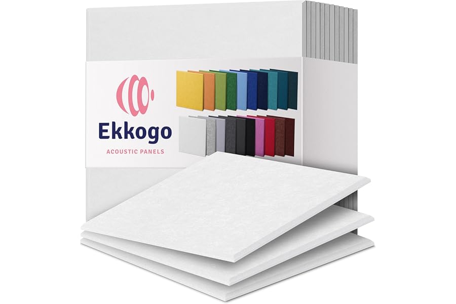 Ekkogo Acoustic Panels 12-Pack Soundproof Wall Panels 12"X12"X0.4" Sound Panels High Density Sound Dampening Panels - [White Square]