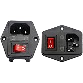 zdyCGTime 10A 250V AC Rocker Switch Power Socket 3 Pin IEC320 C14 Inlet Module Plug Fuse (2packs)