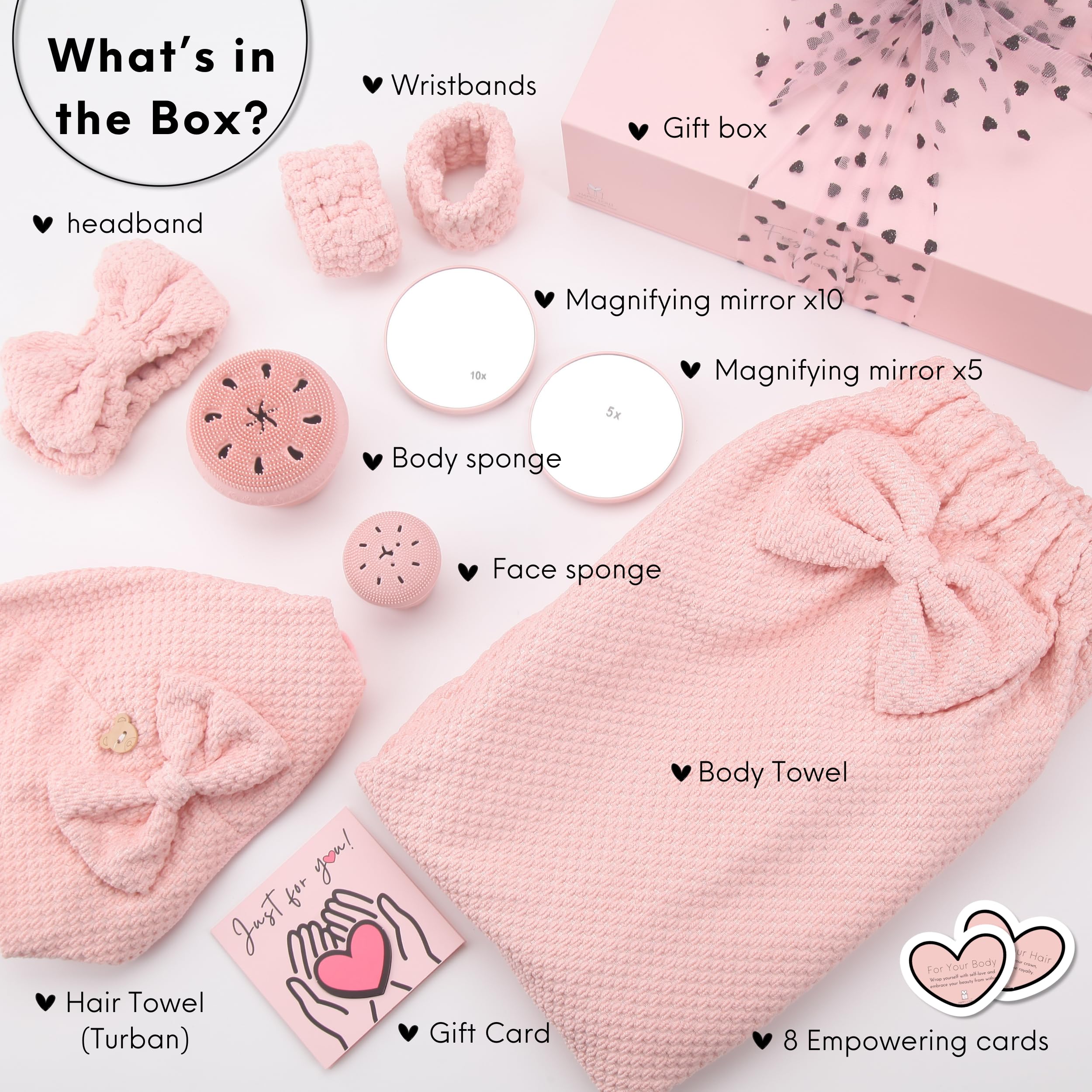 Happy Lolli Power Shower Gift Set – College Essential Bath Accessories for Women and Teen Girls – Includes Body Towel, Hair Towel, Wrist Bands, Headband, Face Sponge and More (Fresh in Pink)