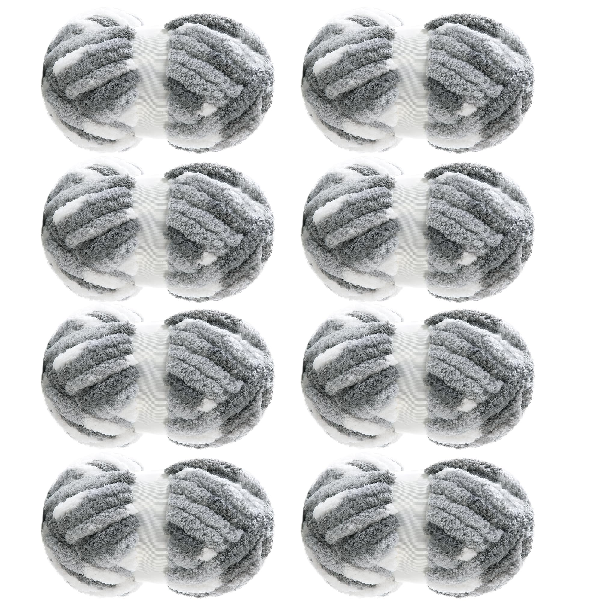 MABOZOO Tie Dye Chunky Yarn for Crocheting 8 Pack,Fluffy Jumbo Chenille Yarn,Soft Plush Yarn Bulky,Giant Thick Fuzzy Yarn for Hand Knitting or Arm Knitting,Grey (29 yds,8 oz Each Skein) Image