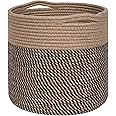 MINTWOOD Design 11 x 11 Inches Cotton Rope Basket for Flower Pot and Indoor Floor Planters, Decorative Round Woven Plant Pot Basket, Planter Covers, Small Dog Toy Storage Baskets, Black