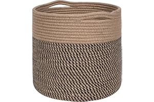 MINTWOOD Design 11 x 11 Inches Cotton Rope Basket for Flower Pot and Indoor Floor Planters, Decorative Round Woven Plant Pot Basket, Planter Covers, Small Dog Toy Storage Baskets, Black
