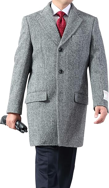 Amazon Kokubo 秋冬 Harris Tweed ハリスツイード チェスターコート メンズ ミディアムレングス ハーフコート グレー ヘリンボーン Mサイズ コート ジャケット 通販