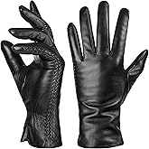 QNLYCZY Genuine Sheepskin Leather Gloves for Women, Winter Warm Touchscreen Texting Cashmere Lined Driving Dress Gloves
