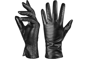 Genuine Sheepskin Leather Gloves for Women, Winter Warm Touchscreen Texting Cashmere Lined Driving Dress Gloves