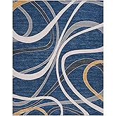 SAFAVIEH Odyssey Collection Area Rug - 9' x 12', Blue & Gold Ivory, Modern Design, Non-Shedding & Easy Care, Ideal for High T