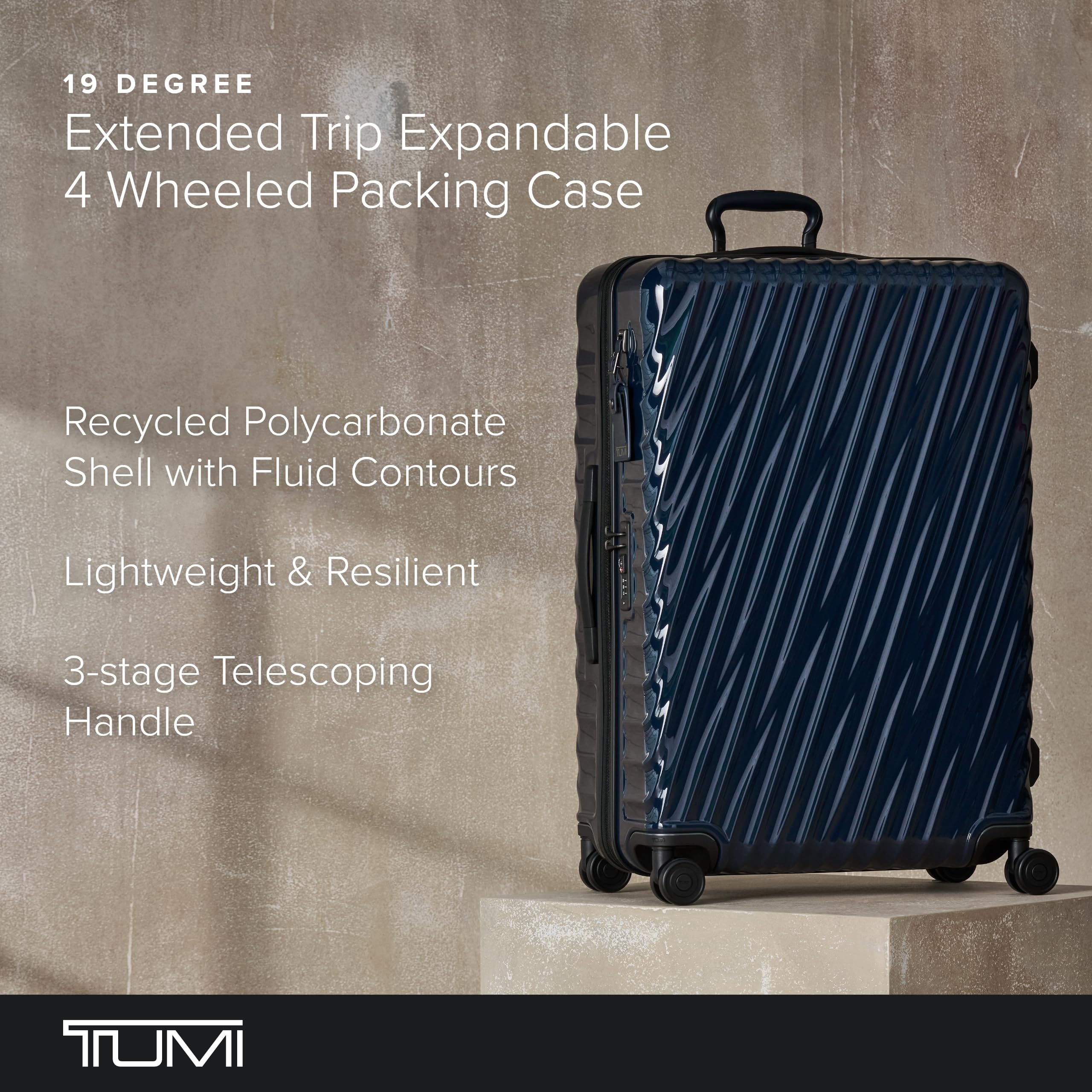 TUMI 19 Degree Extended Trip Expandable 4 Wheeled Packing Case - Hard Shell Suitcase - Roller Suitcase Checked Bag - Navy