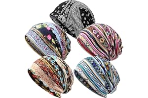 SATINIOR 5 Pieces Women's Slouchy Beanie Hat Stretch Turban Hats Cancer Headwear Caps Baggy Skull Sleep Scarf
