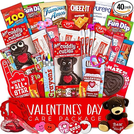 Valentine's Day Care Package (40ct) - Snacks, Chocolates, Candy Gift Box - Assortment Variety Bundle Present for Boy, Girl, Friend, Student, College, Child, Husband, Wife, Boyfriend, Girlfriend, Love