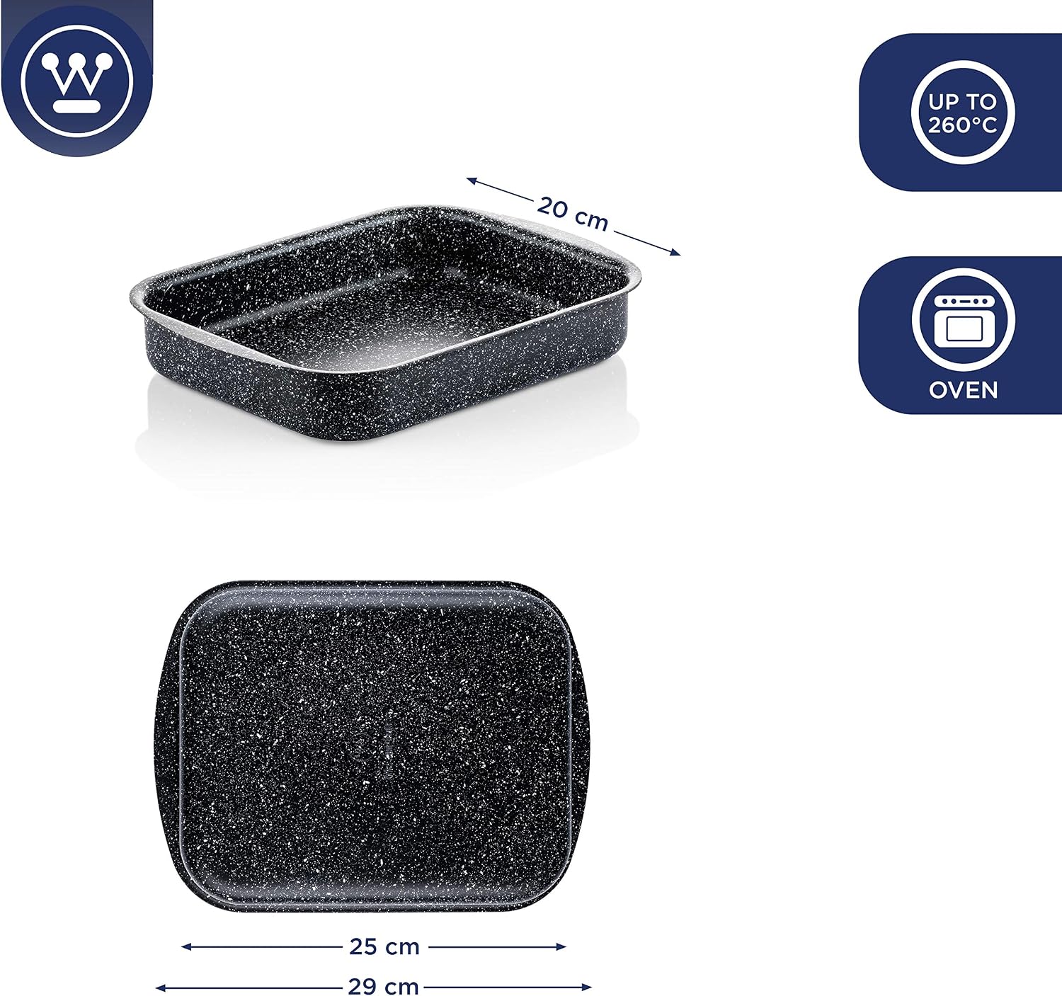 Westinghouse Roasting Tin, 25 cm Baking Trays for Oven Non Stick Roasting Tray Black Marble - Image 5