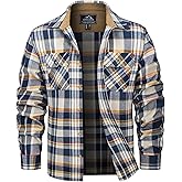 MAGCOMSEN Men's Flannel Shirts Long Sleeve Plaid Shirt Button Up Casual Shirts Lightweight Shirt Jacket with 2 Pockets