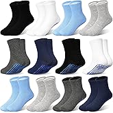 ELUTONG Non Slip Grip Socks Kids Anti-Skid Socks 12 Pairs for 1-7T Baby Toddler Boys and Girls