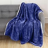 Elegant Comfort Reversible, Solid Sherpa Throw Blanket, All-Season Blanket- Super Soft, Cozy and Plush- Decorative Throw, Perfect for Lounging, 50 x 60 inches, Sherpa Throw Royal Blue