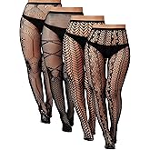 Bencailor 4 Pairs Plus Size Fishnet Stockings Black Hight Waist Fishnet Tight High Stocking XXL-XXXL Pantyhose