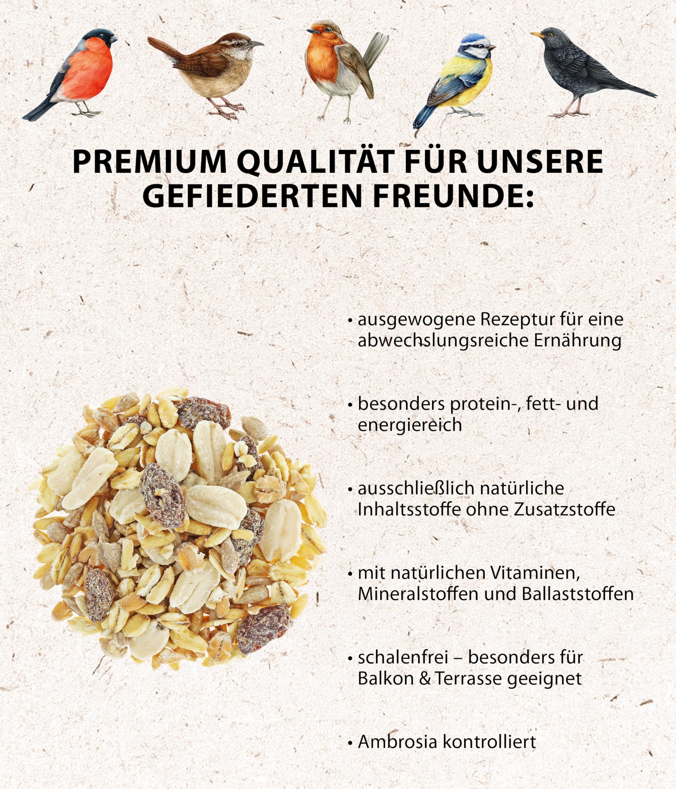 Dehner Natura Premium Wildvogelfutter, Streufutter schalenfrei, Ganzjahresfutter proteinreich / energiereich, hochwertiges Vogelfutter für Wildvögel, 3.6 kg 2