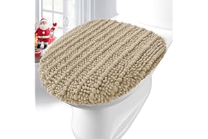 Arotive Soft Chenille Bathroom Toilet Lid Cover 17.5x15, Machine Washable Seat Covers, Stays in Place Non-Slip Backing, Fits Most Round, Elongated and Oblong Lids, Accessories Decor, Beige