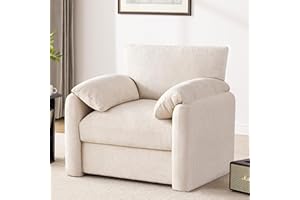 Howjoe Chenille Oversized Armchair, 38.6" Wide Accent Chairs for Living Room & Bedroom Modern Lounge Chair, Upholstered Mid-Century Reading Chair, Comfy Living Room Chair, Single Sofa Chair, Beige