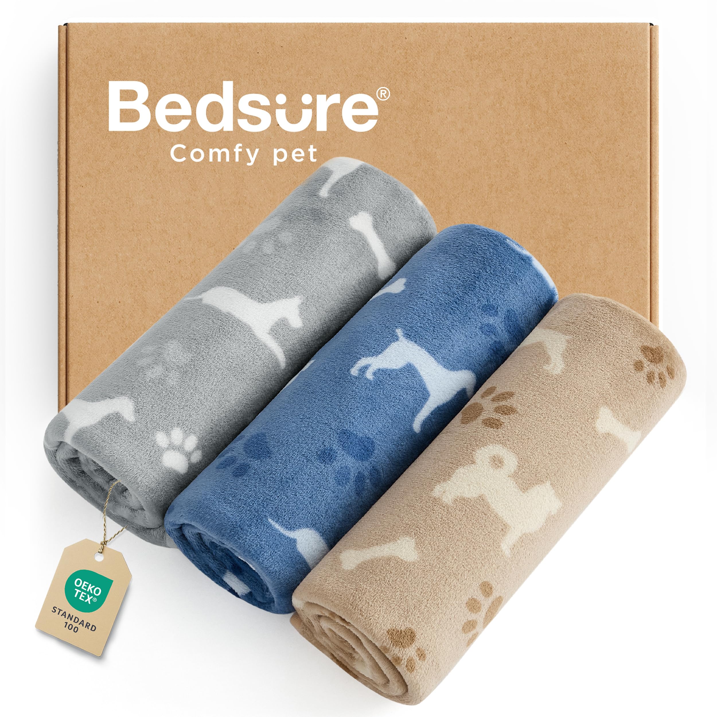 Photo 1 of Bedsure 1 Pack 3 Pet Blankets, Super Soft Fluffy Premium Fleece Flannel Portable Throw Dog Blankets for Small Dogs, Printed Cat Puppy Blanket Grey/Brown/Blue Small(23x16 inch)