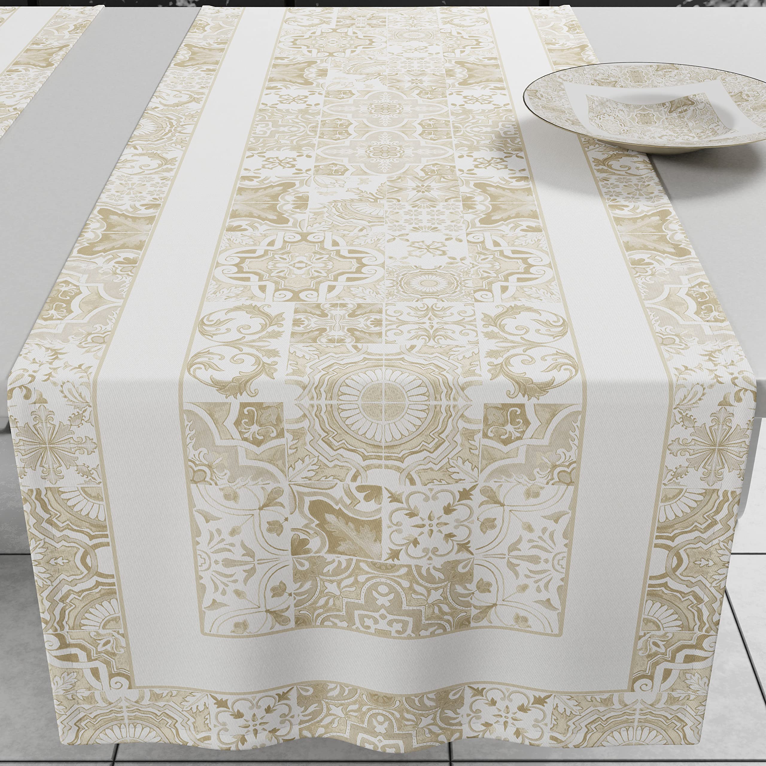 PETTI Artigiani Italiani - Table runner, kitchen runner, table runner, digital print, Vietri taupe, 100% made in Italy