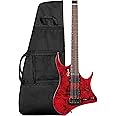 Volgoa GTWT-01 6-String Headless Electric Guitar with Flame Maple Veneer and Maple Neck, Mahogany Body (Red)