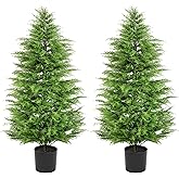 SEVENLOVE 48" Artificial Cedar Topiary Tree Set of 2, 4ft Cypress Tree Topiary Faux Evergreen Shrub Plant for Front Porch Home Office Decor (4FT) 