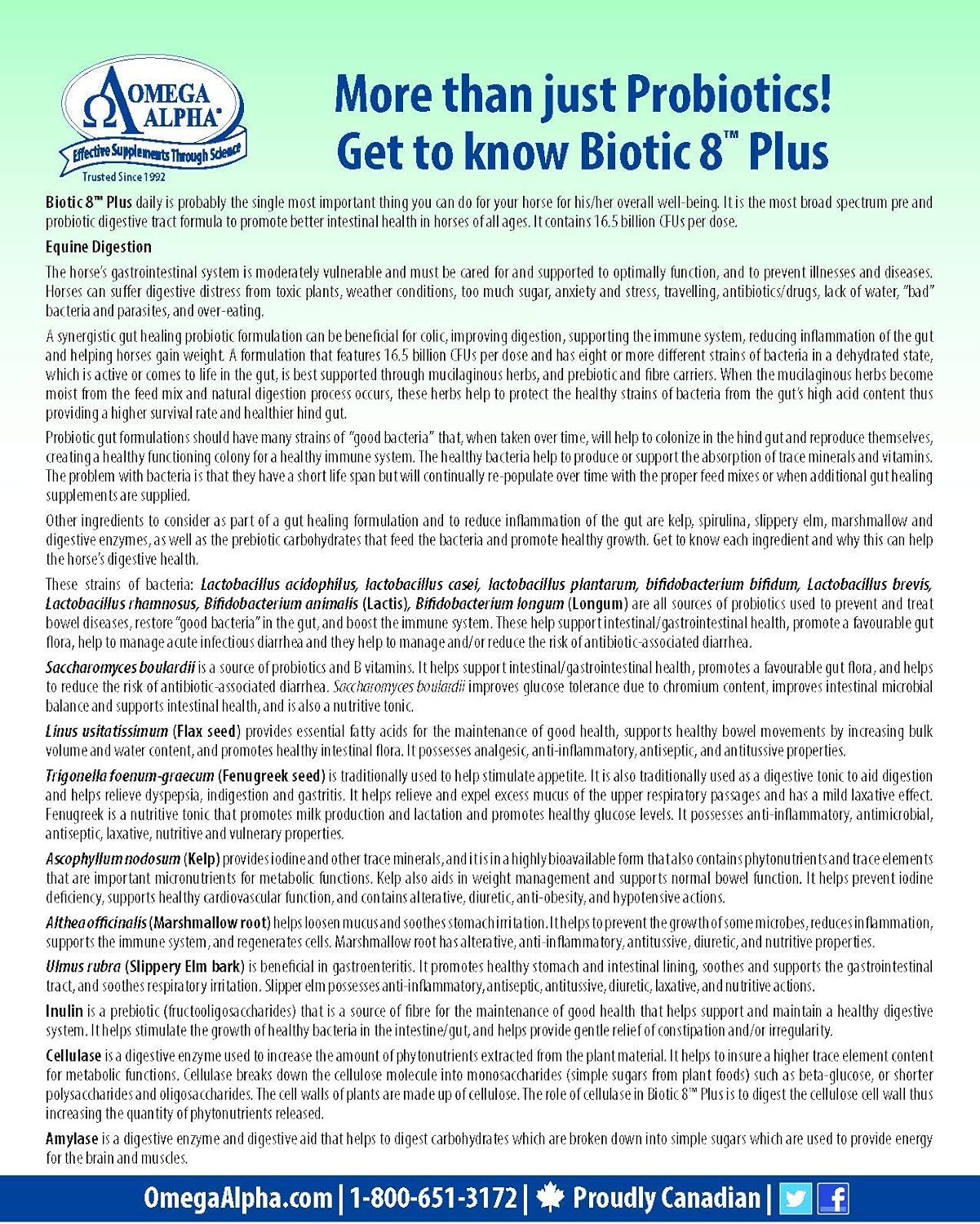 Omega Alpha Biotic 8 2.2lbs for horses: Sports & Outdoors