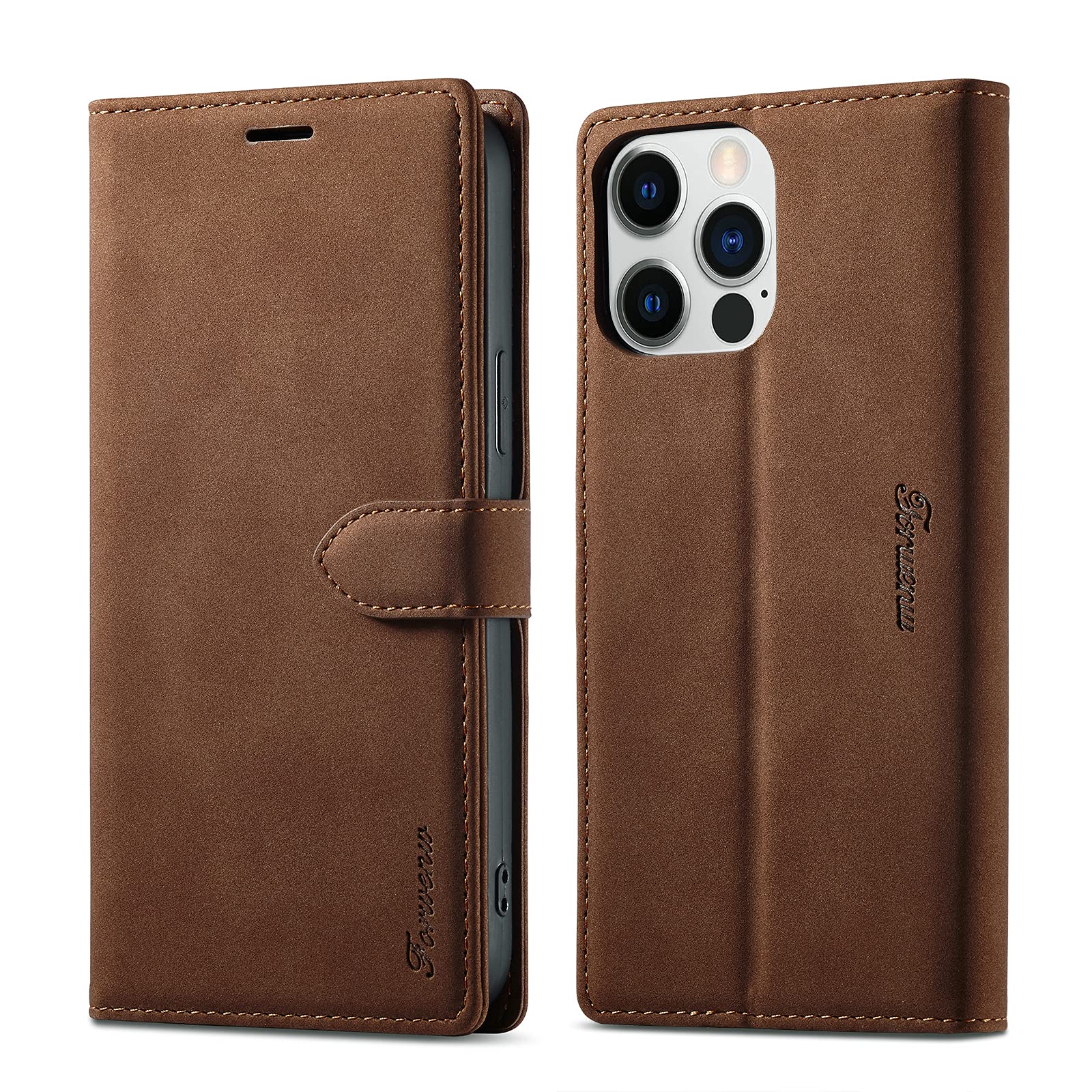 LOLFZ Wallet Case for iPhone 13 Mini, Premium Leather Case Card Holder Kickstand Magnetic Closure Flip Case Cover for iPhone 13 Mini 5.4 inch - Brown