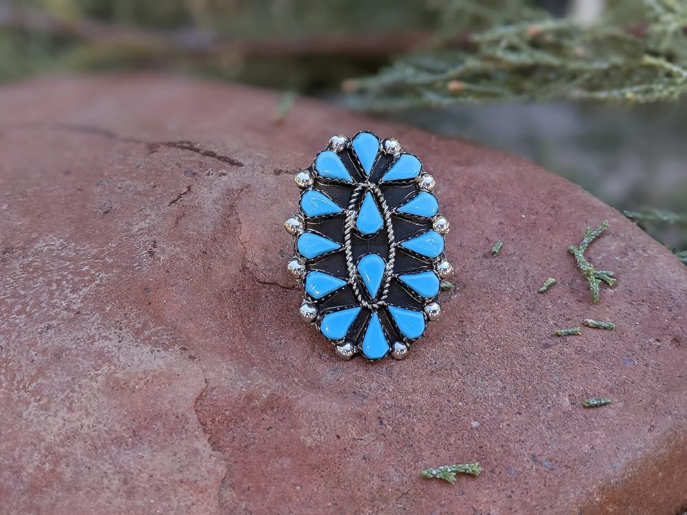 Zuni Ring, Hand Made Clustered Turquoise