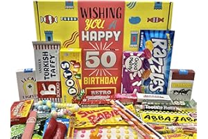 RETRO CANDY YUM 50th Birthday Gift Basket Box - Milestone Birthday Gift Ideas for Women and Men Turning 50 - Childhood Candy 50th Birthday Gifts for Dad Mom