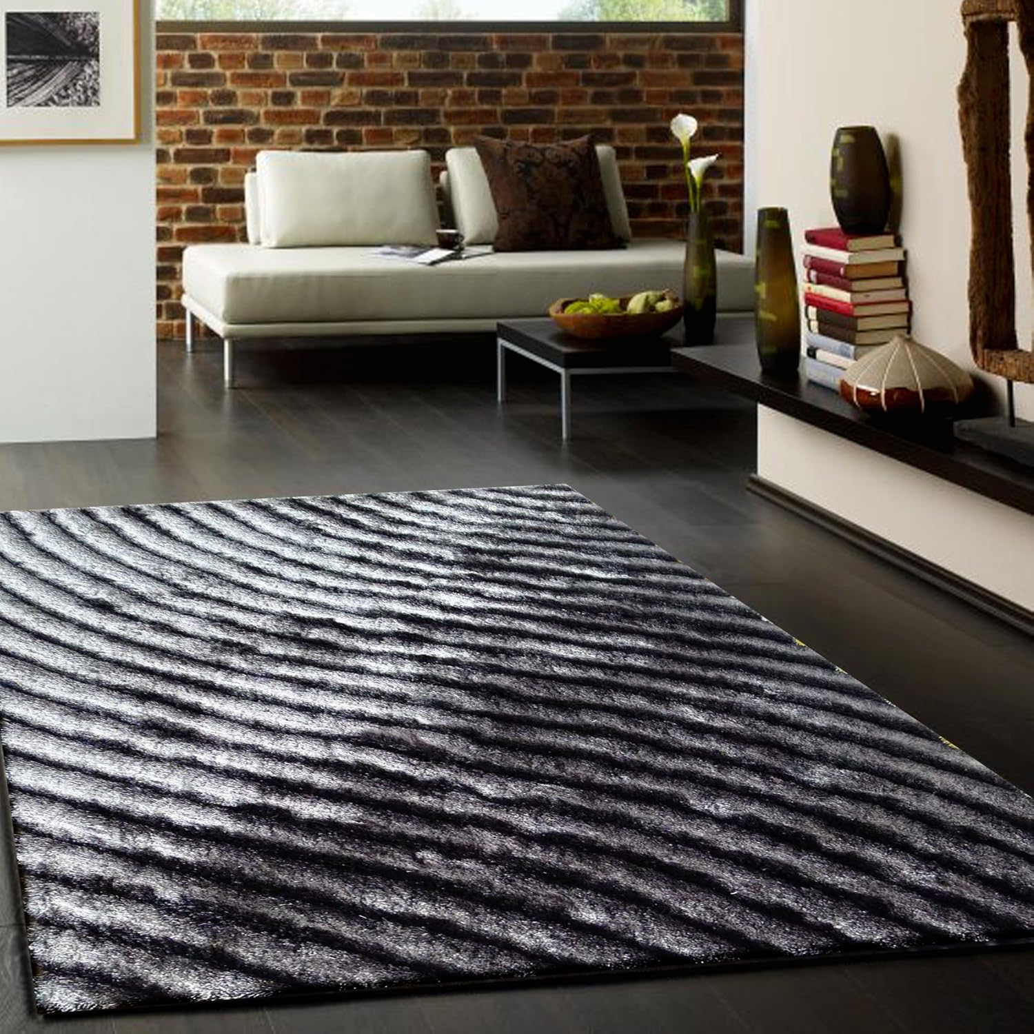 Amazon ON SALE 3D Shag Collection 3D Gray Area Shag Rug