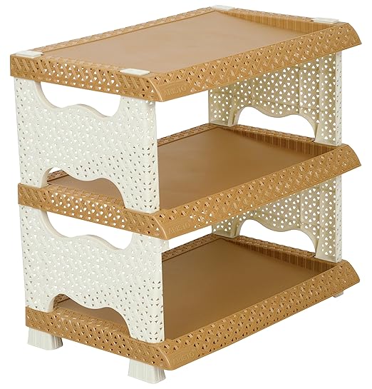 Aristo Foldable Designer Plastic Shoe Rack 3 Layers (Brown) Amazon