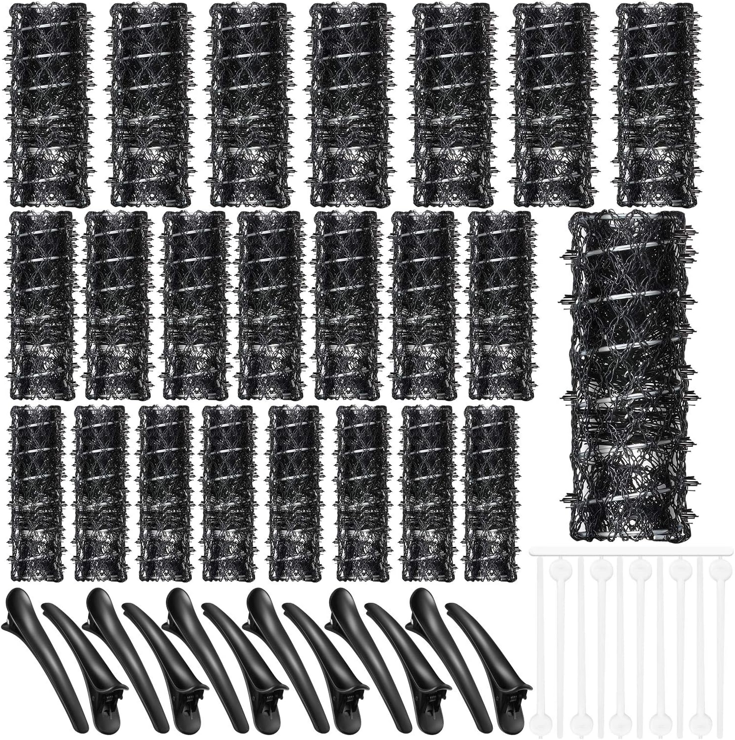 48 Pieces Wire Mesh Hair Rollers Set Hair Perm Rods Hairdressing Wave Curlers with Duck Teeth Tresses Clips(0.71/ 0.87/ 1.1 Inch)