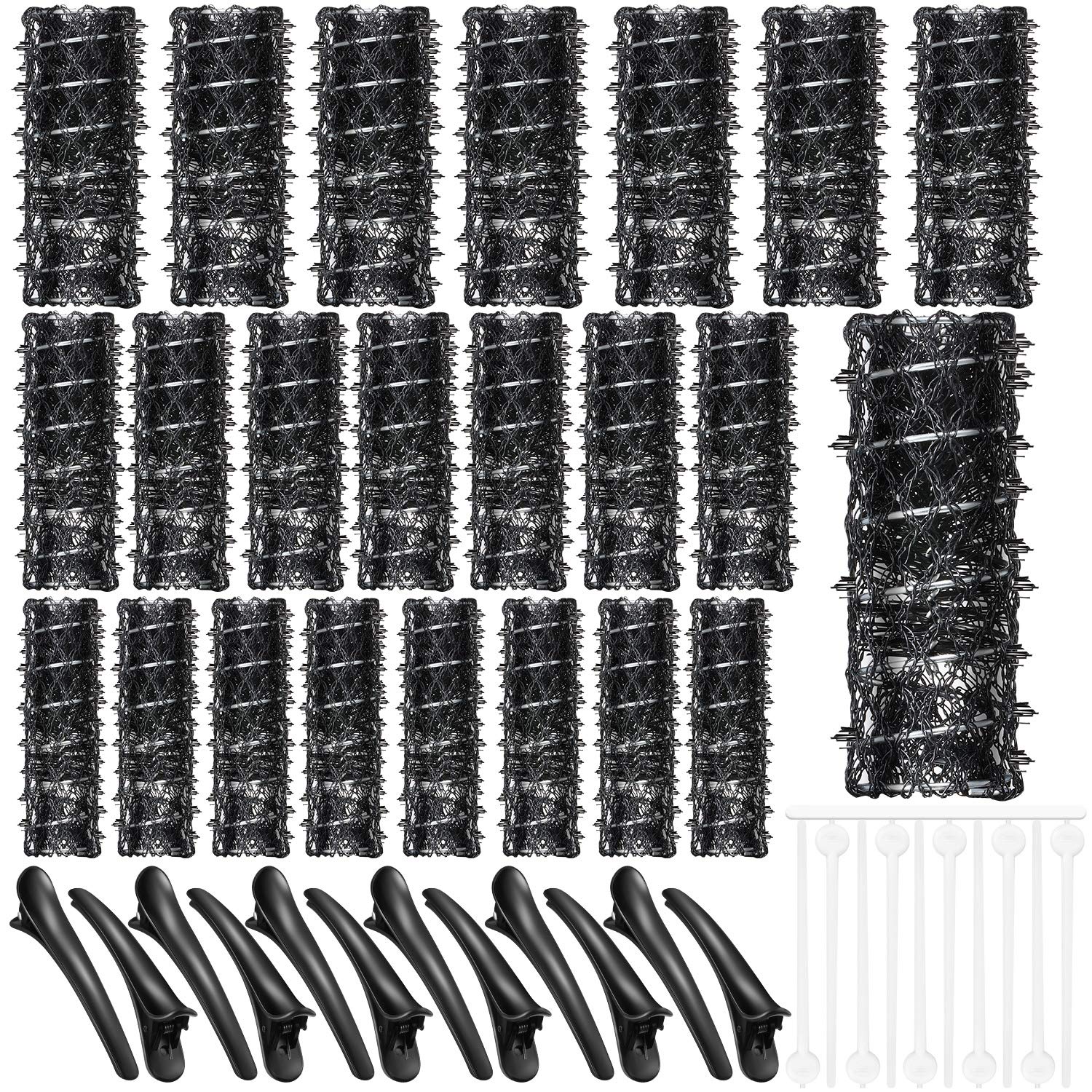 48 Pieces Wire Mesh Hair Rollers Set Hair Perm Rods Hairdressing Wave Curlers with Duck Teeth Tresses Clips(0.71/ 0.87/ 1.1 Inch)