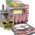 Nature Gear Large Picnic Backpack, Insulated Bag with Detachable Wine Cooler & Picnic Blanket, Includes Dinnerware Set for 4 & Picnic Accessories, Waterproof Outdoor Travel Backpack for Beach, Red