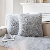 Neelvin Light Grey Faux Fur Cozy Fluffy Double-Sided Decorative Throw Pillow Covers 18x18 inch Set of 2,Velvet Pillowcase Cushion Case for Sofa Couch